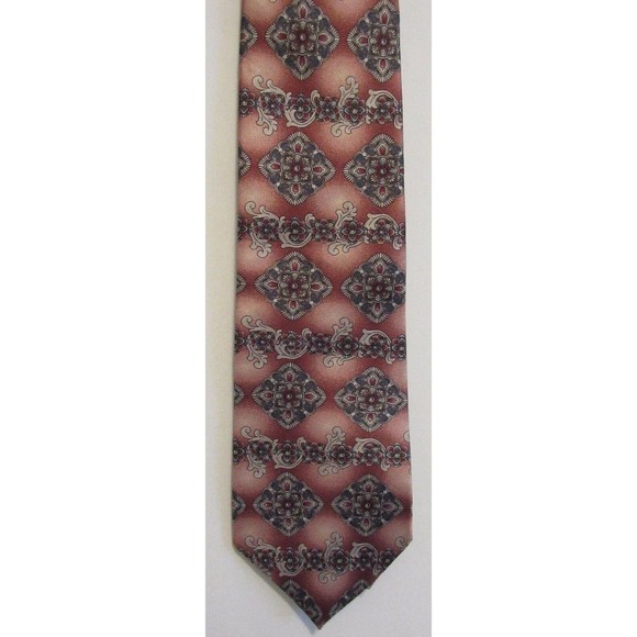 Oscar de la Renta Mens Neck Tie Burgundy Paisley Patterned Vintage Silk Tie - Picture 2 of 6